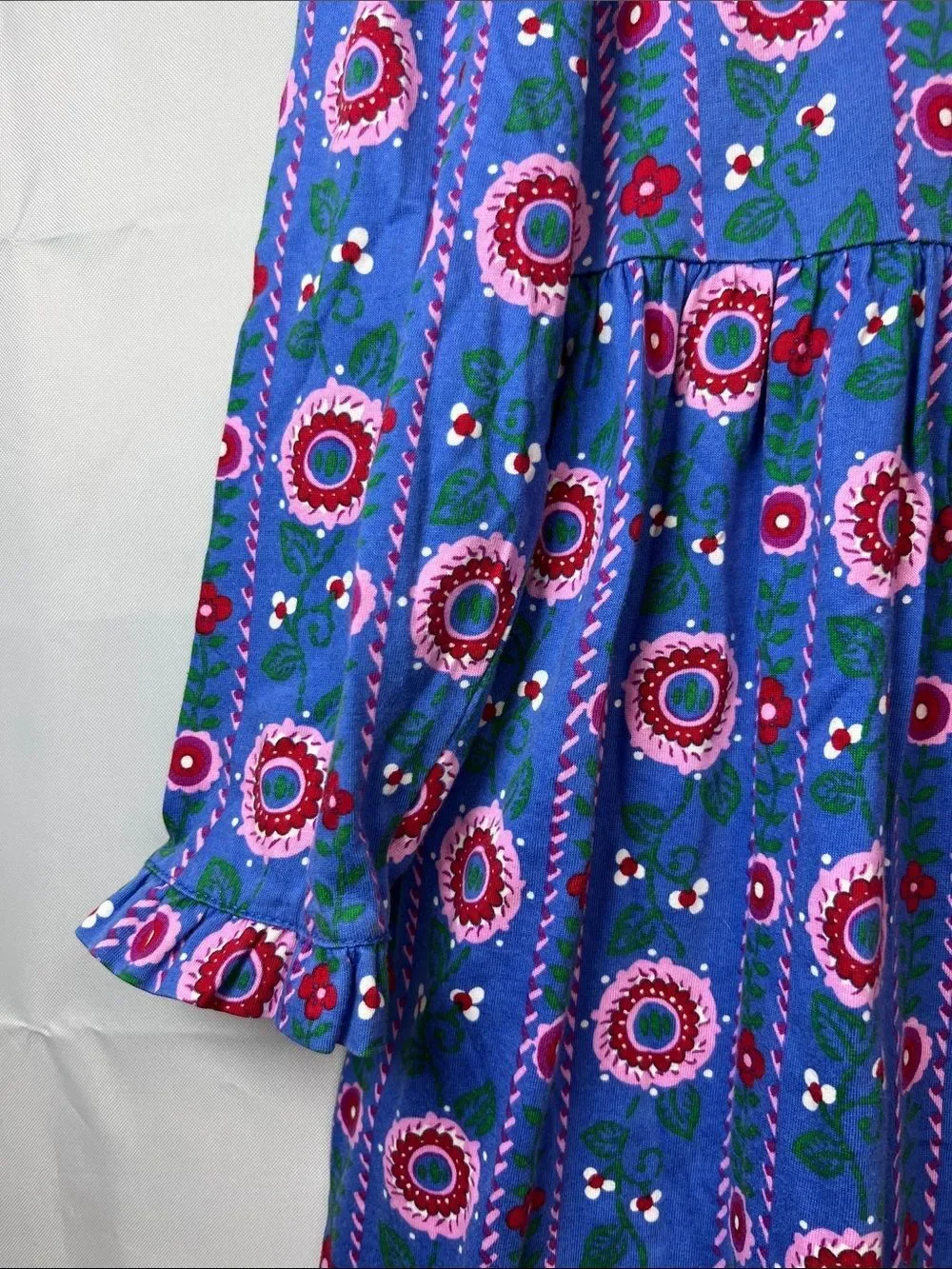 Hanna Andersson blue and pink floral long sleeve ruffle hem dress size 5 (110)